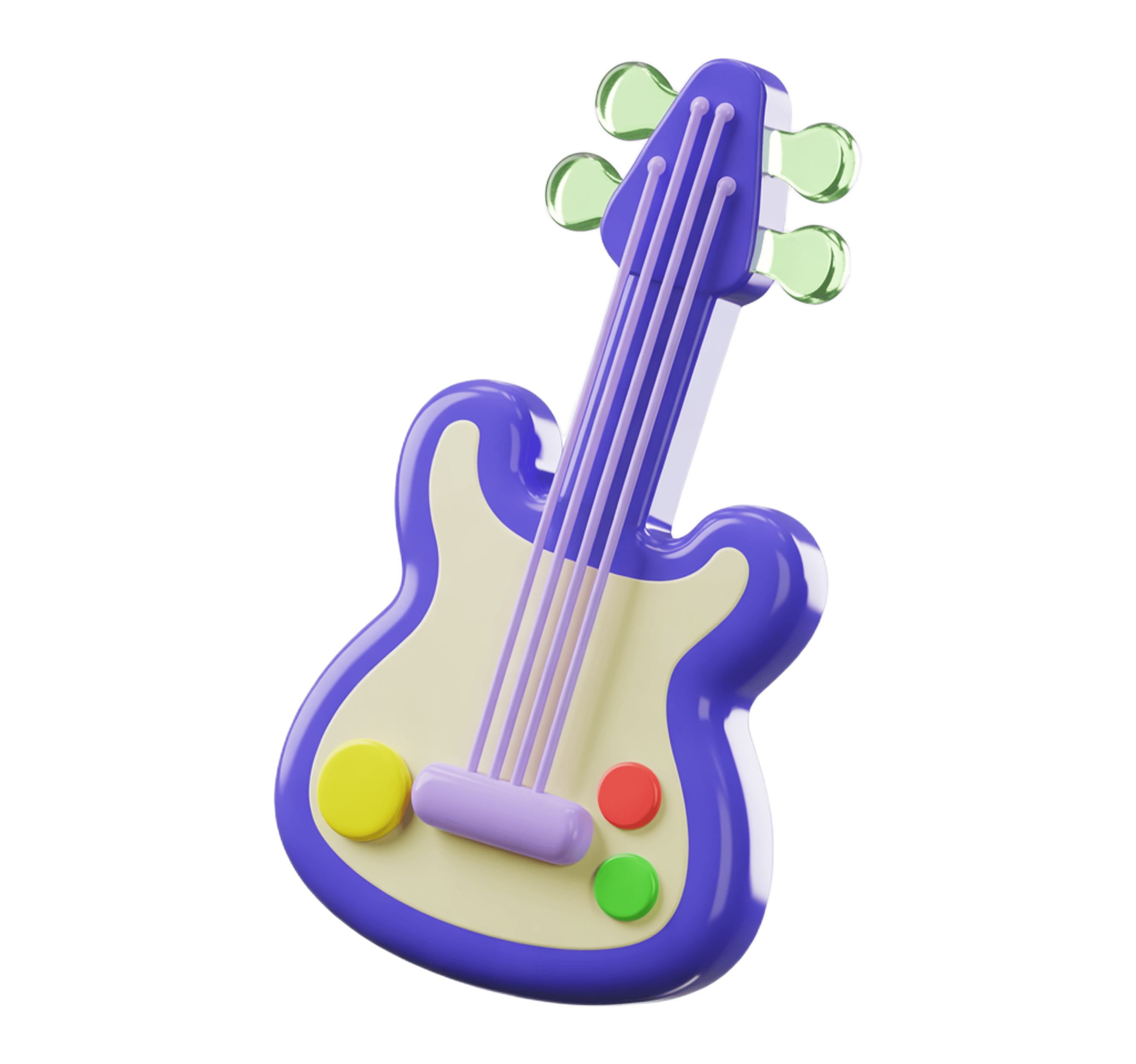 Colorful 3d cartoon electric guitar clipart for kids educational materials and music apps PNG - transparent background