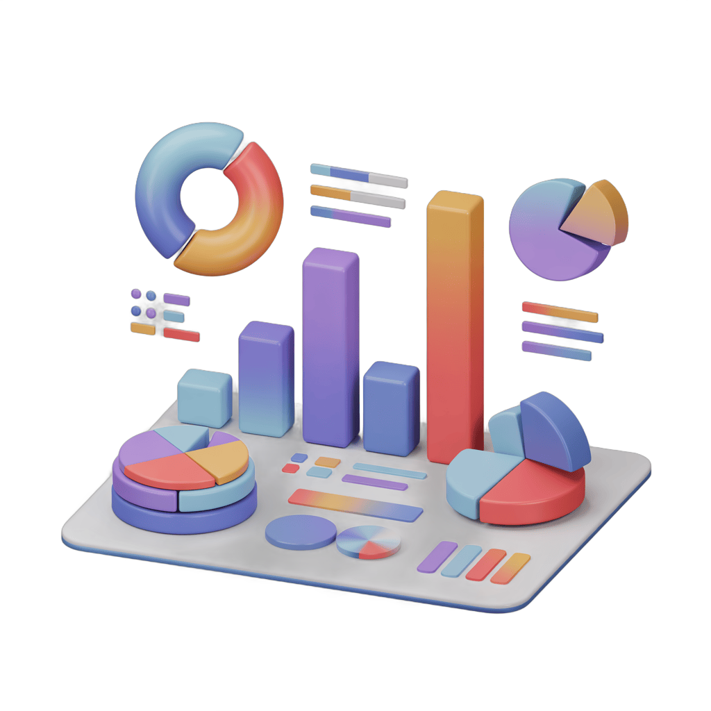 Colorful 3d charts and graphs isolated clipart for business presentations and reports PNG - transparent background