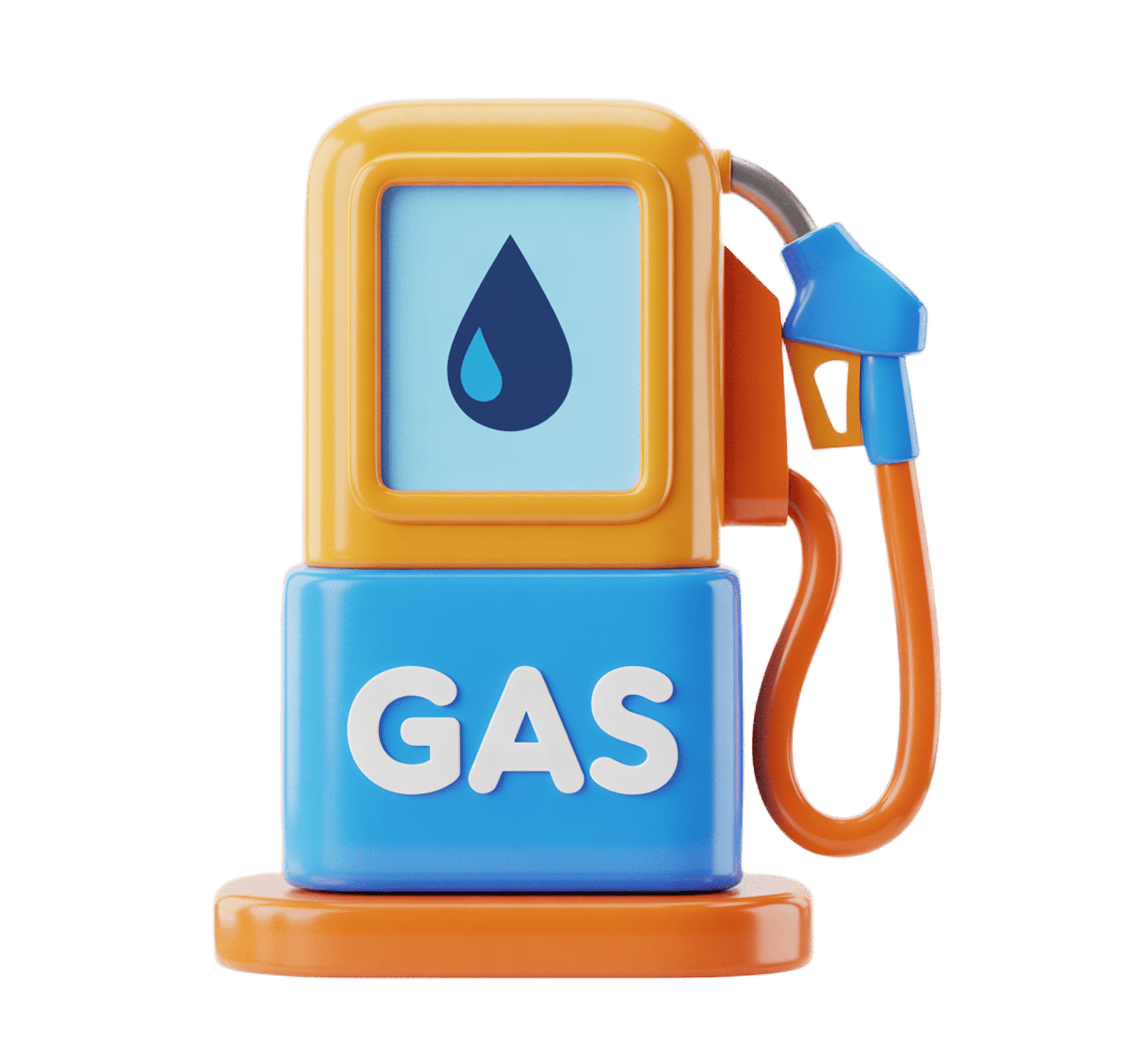 Colorful 3d gas pump icon with water droplet symbol for eco-friendly fuel station graphics PNG - transparent background