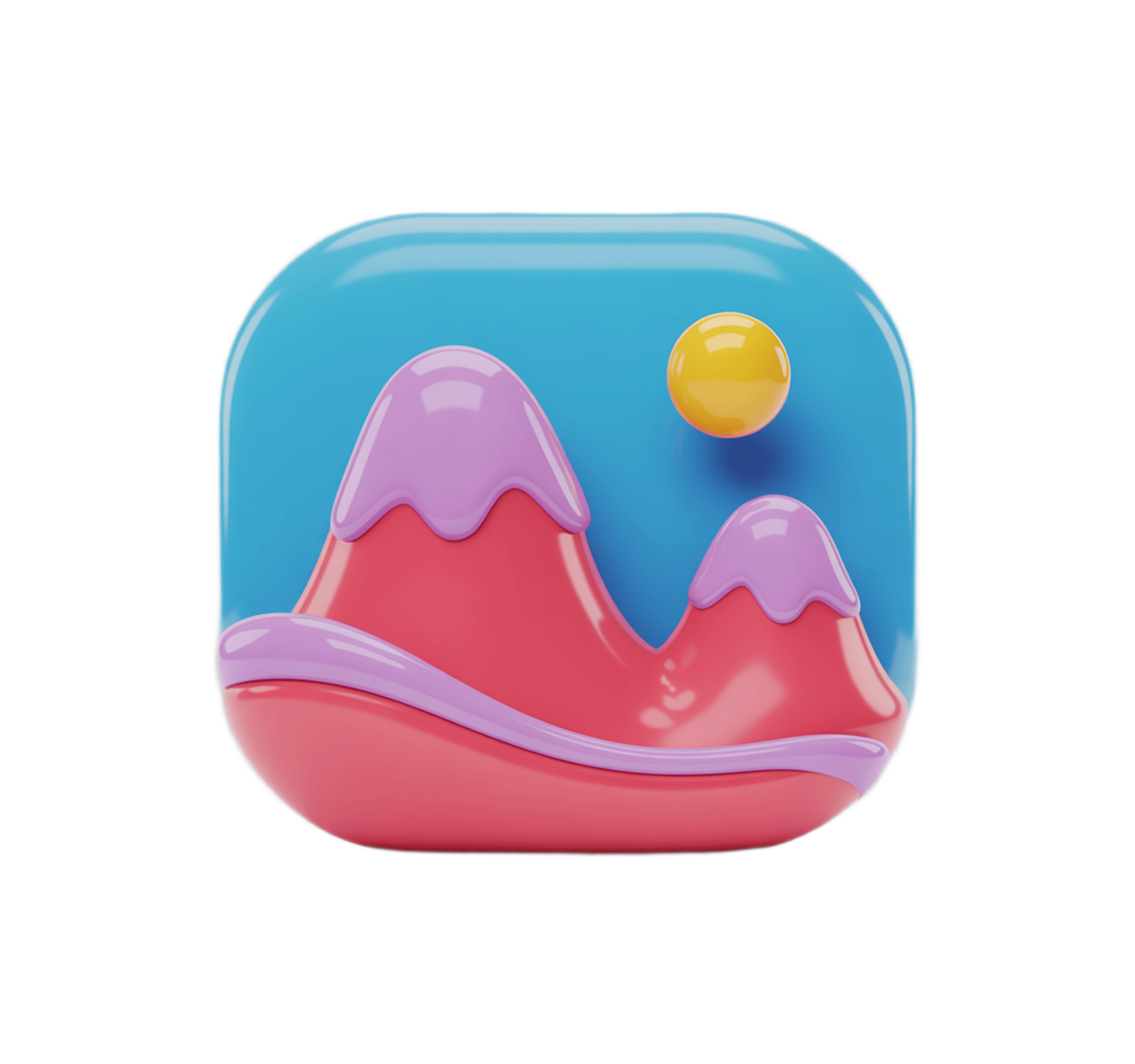 Colorful 3d mountain landscape clipart with yellow ball for educational and creative projects PNG - transparent background