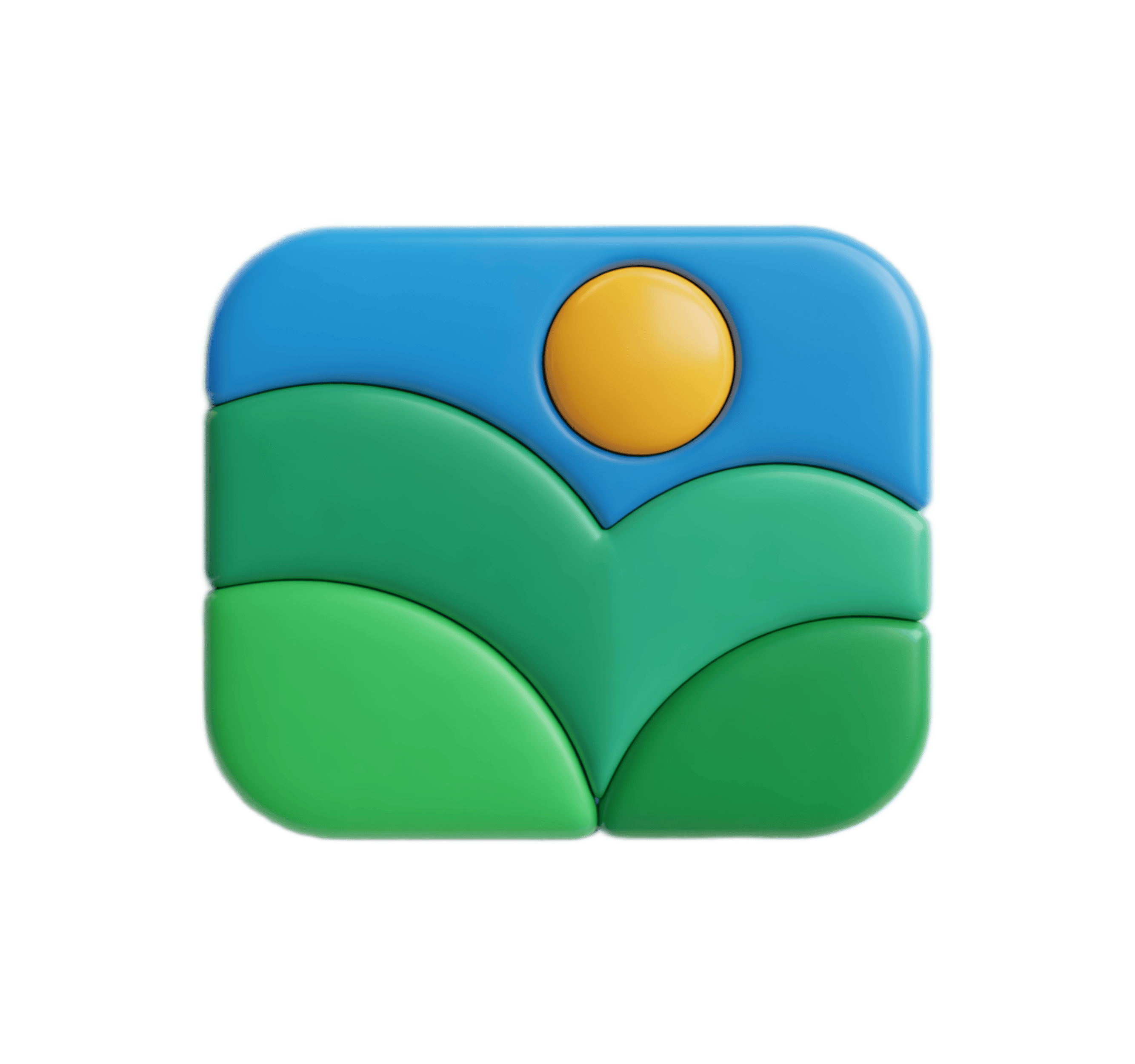 Colorful 3d puzzle piece clipart with green hills and blue sky for educational materials PNG - transparent background