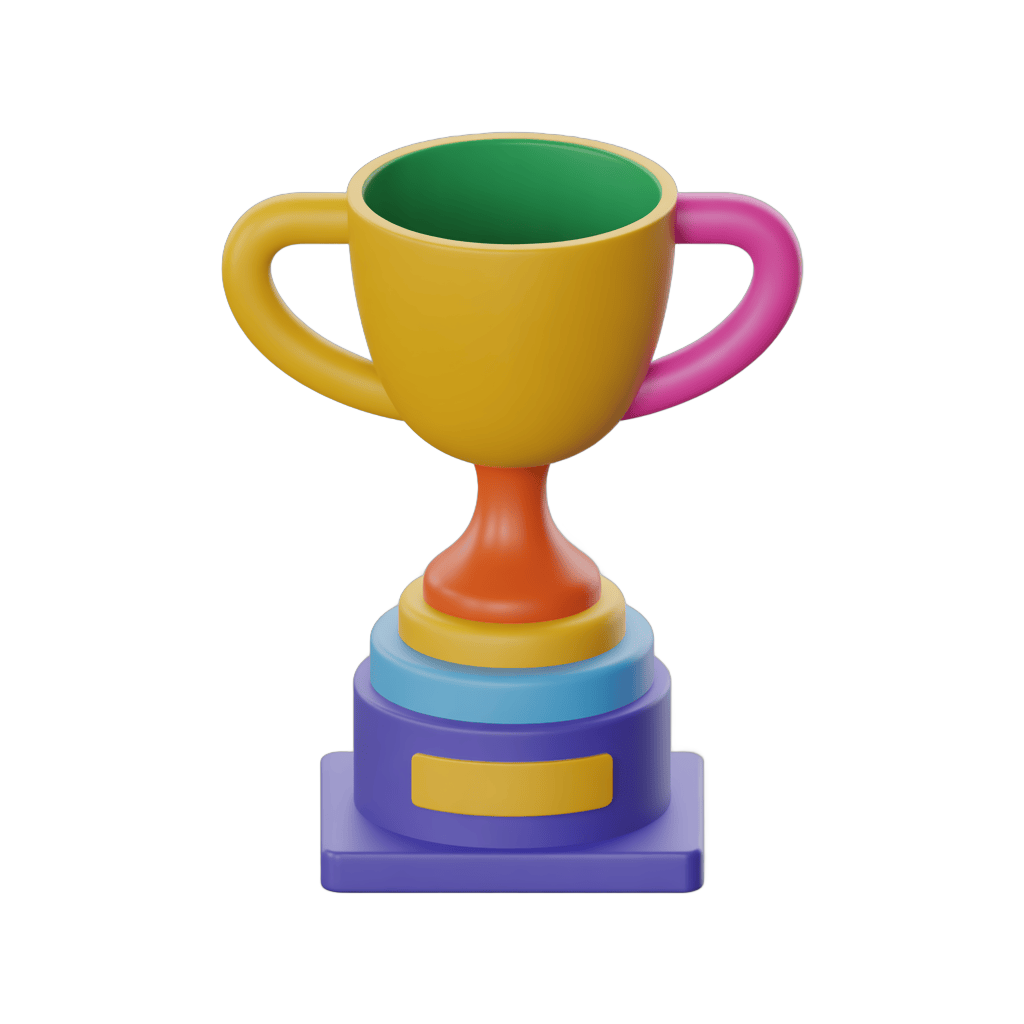 Colorful 3d trophy cup with handles for awards ceremony presentation and celebration design PNG - transparent background