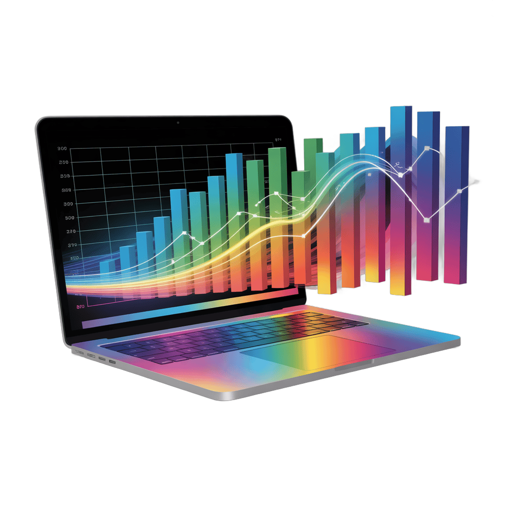 Colorful abstract bar chart and growth line graphic for business presentations and reports PNG - transparent background