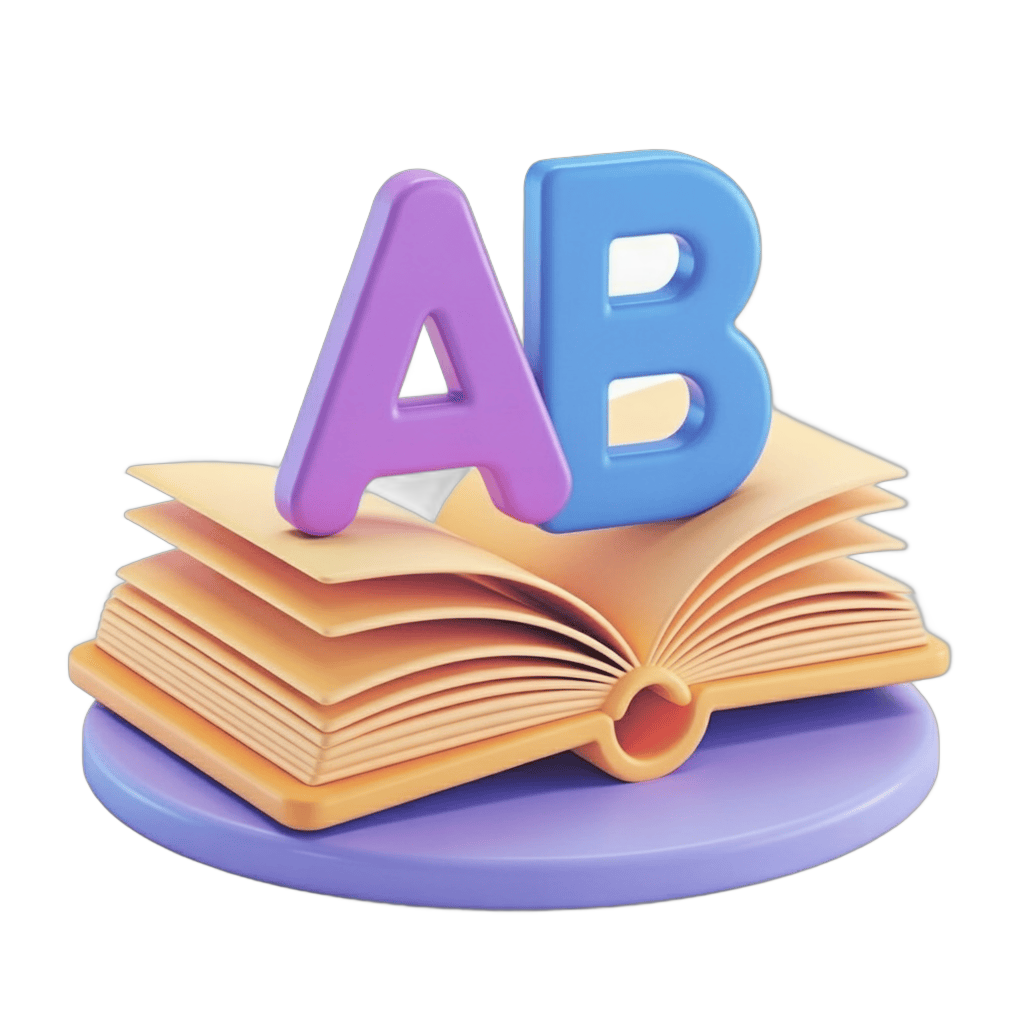 Colorful alphabet blocks on top of an open book for educational and learning materials PNG - transparent background