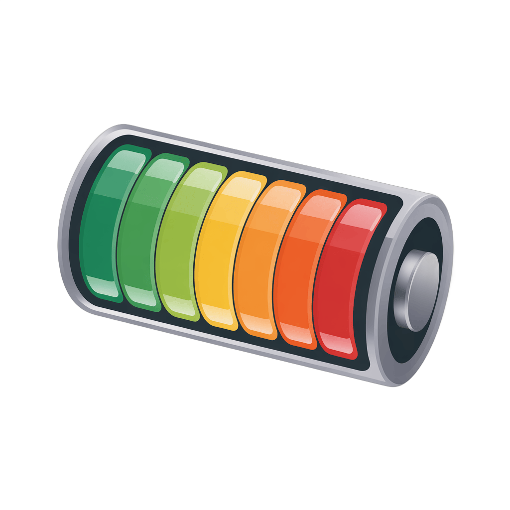 Colorful battery power level indicator for digital devices and apps interface design PNG - transparent background