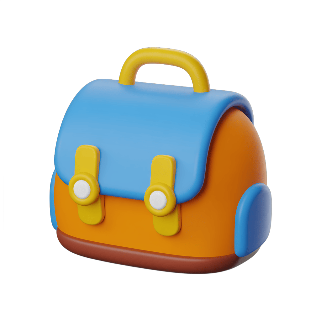 Colorful cartoon backpack with yellow handles and straps for kids educational and school illustrations PNG - transparent background