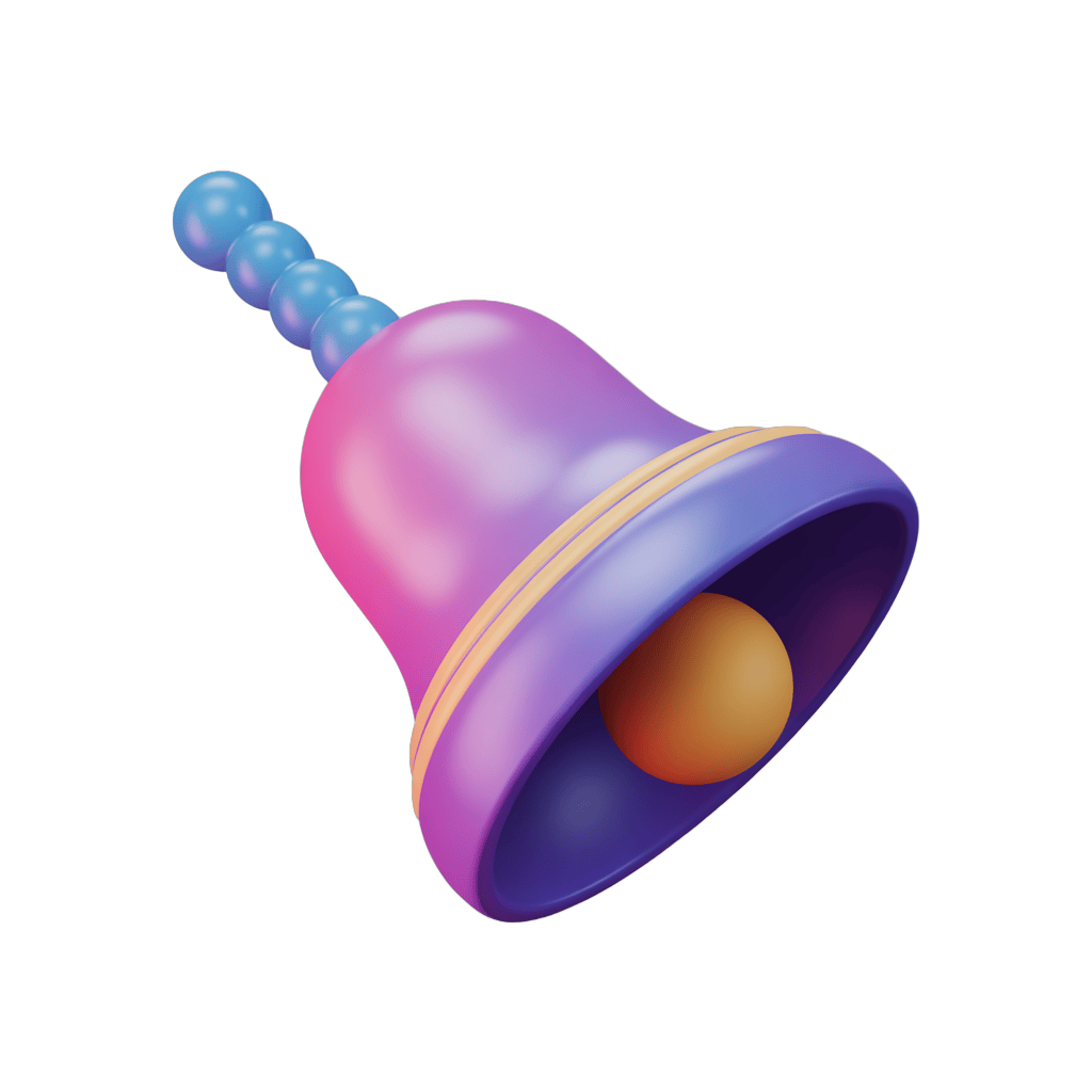 Colorful cartoon bell icon with blue top and purple base for notifications and alerts PNG - transparent background