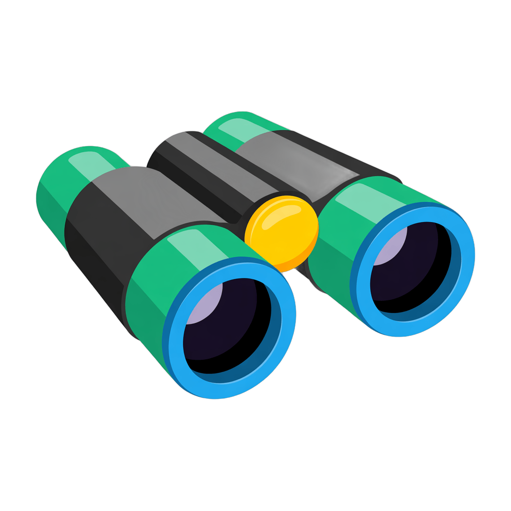 Colorful cartoon binoculars clipart for kids educational materials and travel presentations PNG - transparent background