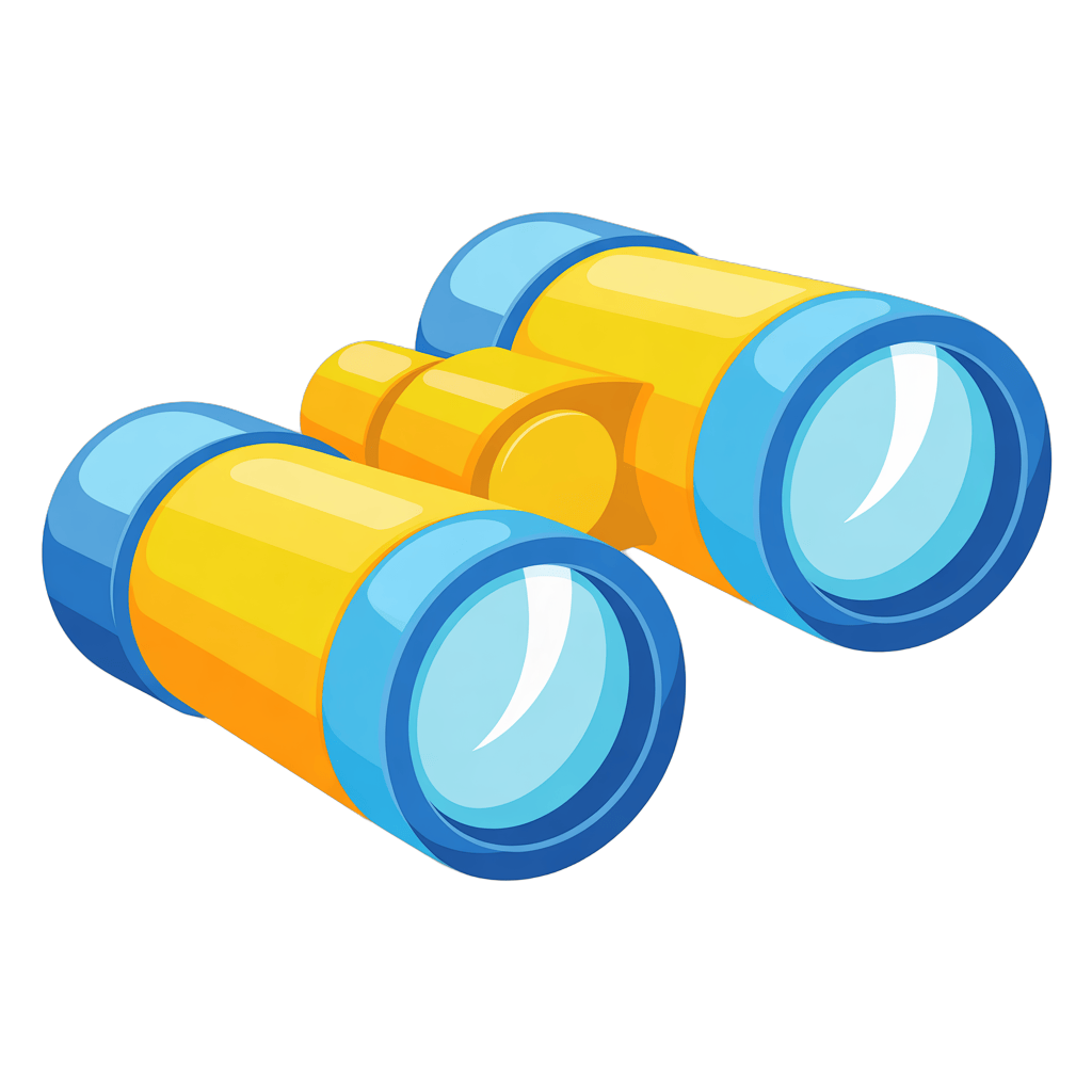 Colorful cartoon binoculars graphic element for travel adventure and exploration marketing designs PNG - transparent background