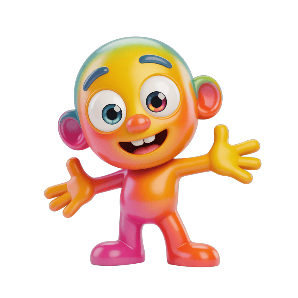 Colorful cartoon character figurine waving arms for kids toys and illustrations PNG - transparent background