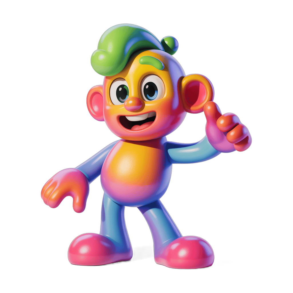 Colorful cartoon character holding ear in cheerful pose for children illustrations PNG - transparent background