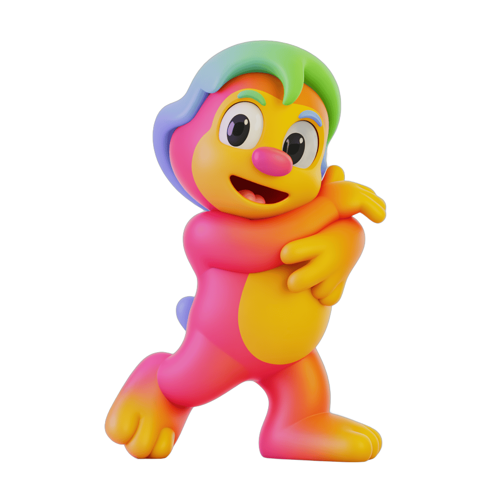 Colorful cartoon character hugging self cheerful isolated clipart transparent background PNG - transparent background