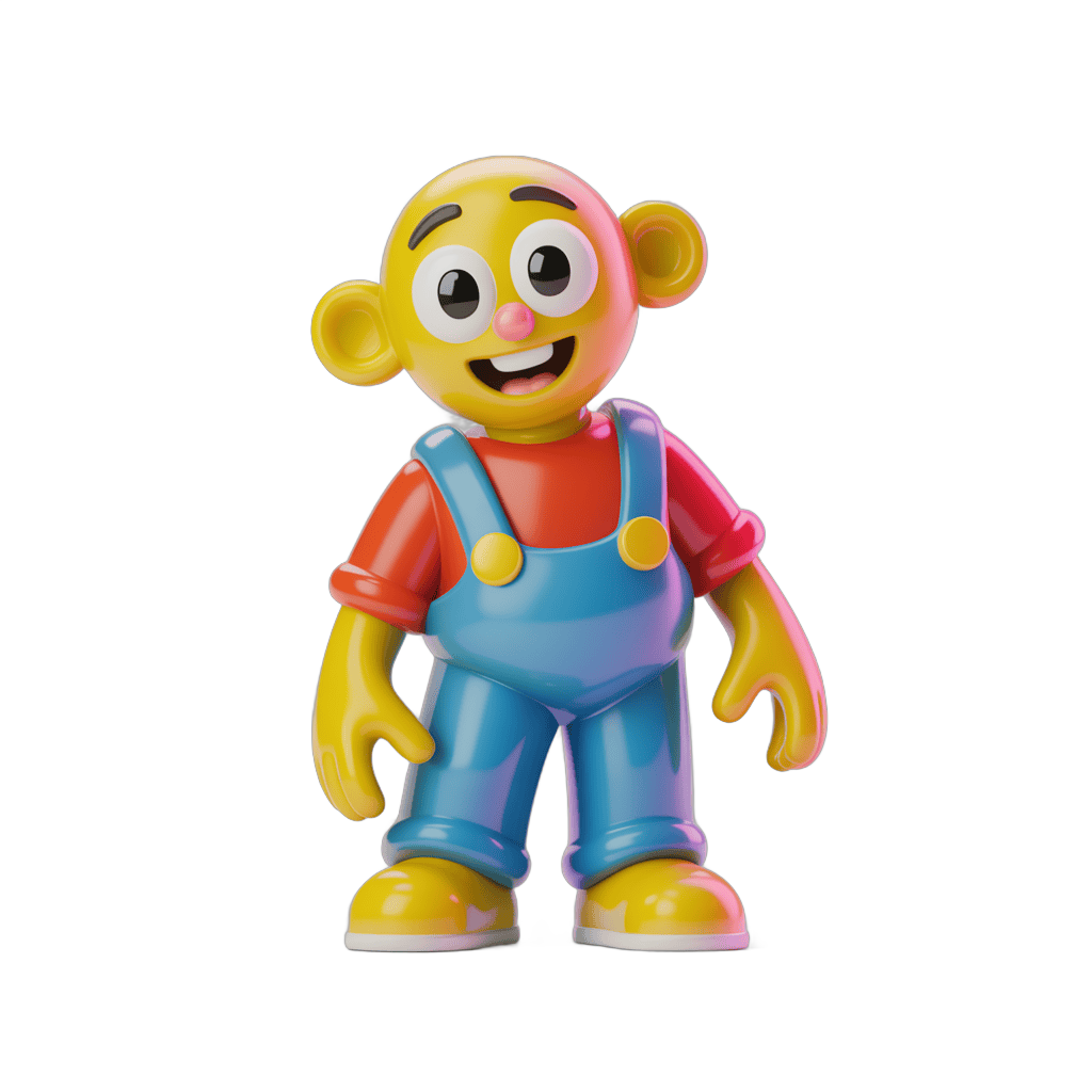 Colorful cartoon character in overalls for children's illustrations and educational materials PNG - transparent background