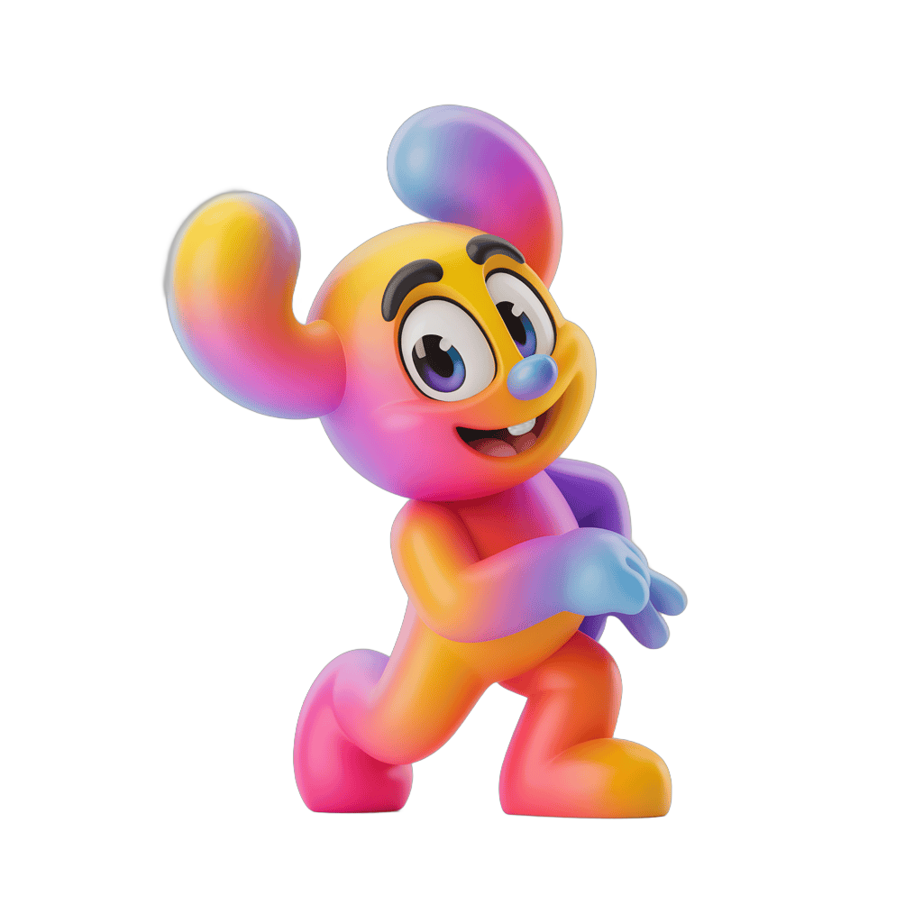 Colorful cartoon character running cheerfully for children's educational content PNG - transparent background