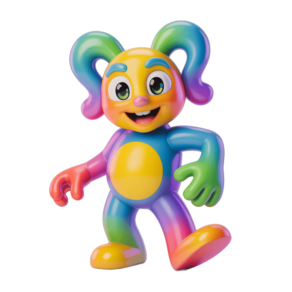 Colorful cartoon character running with rainbow hair and arms outstretched PNG - transparent background