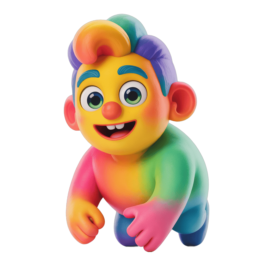 Colorful cartoon character running with rainbow hair isolated transparent background PNG - transparent background