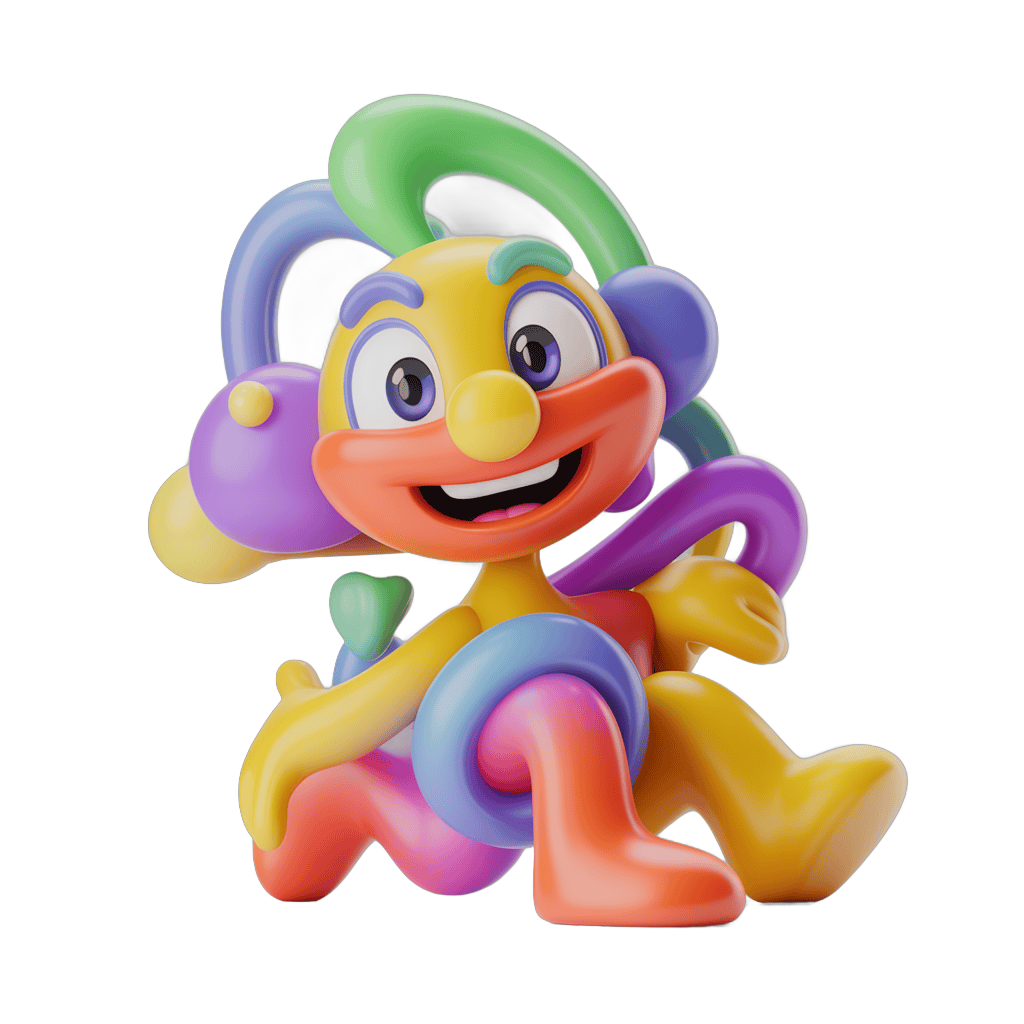 Colorful cartoon character running with rainbow limbs for kids toys and illustrations PNG - transparent background