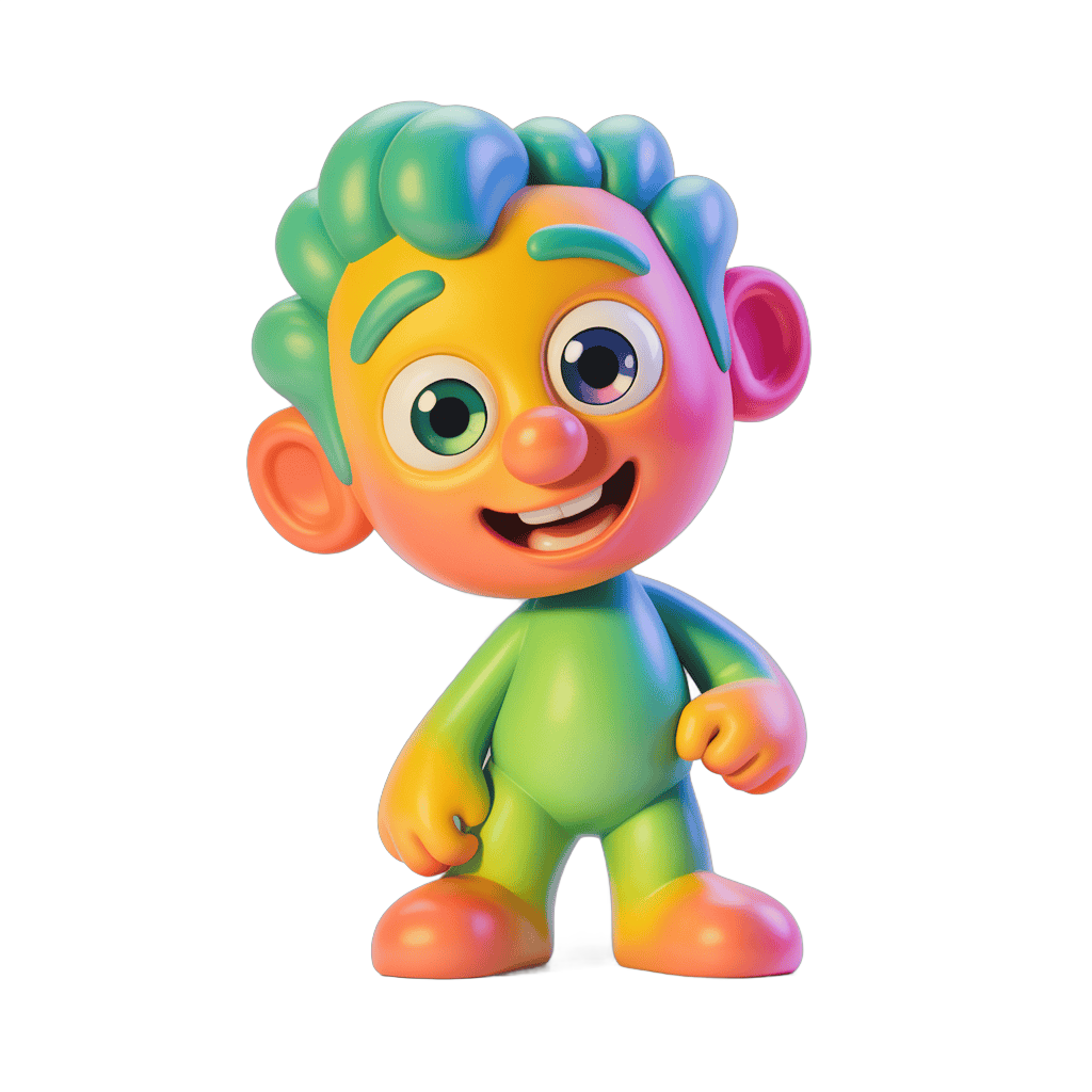 Colorful cartoon character standing with arms crossed isolated transparent background PNG - transparent background