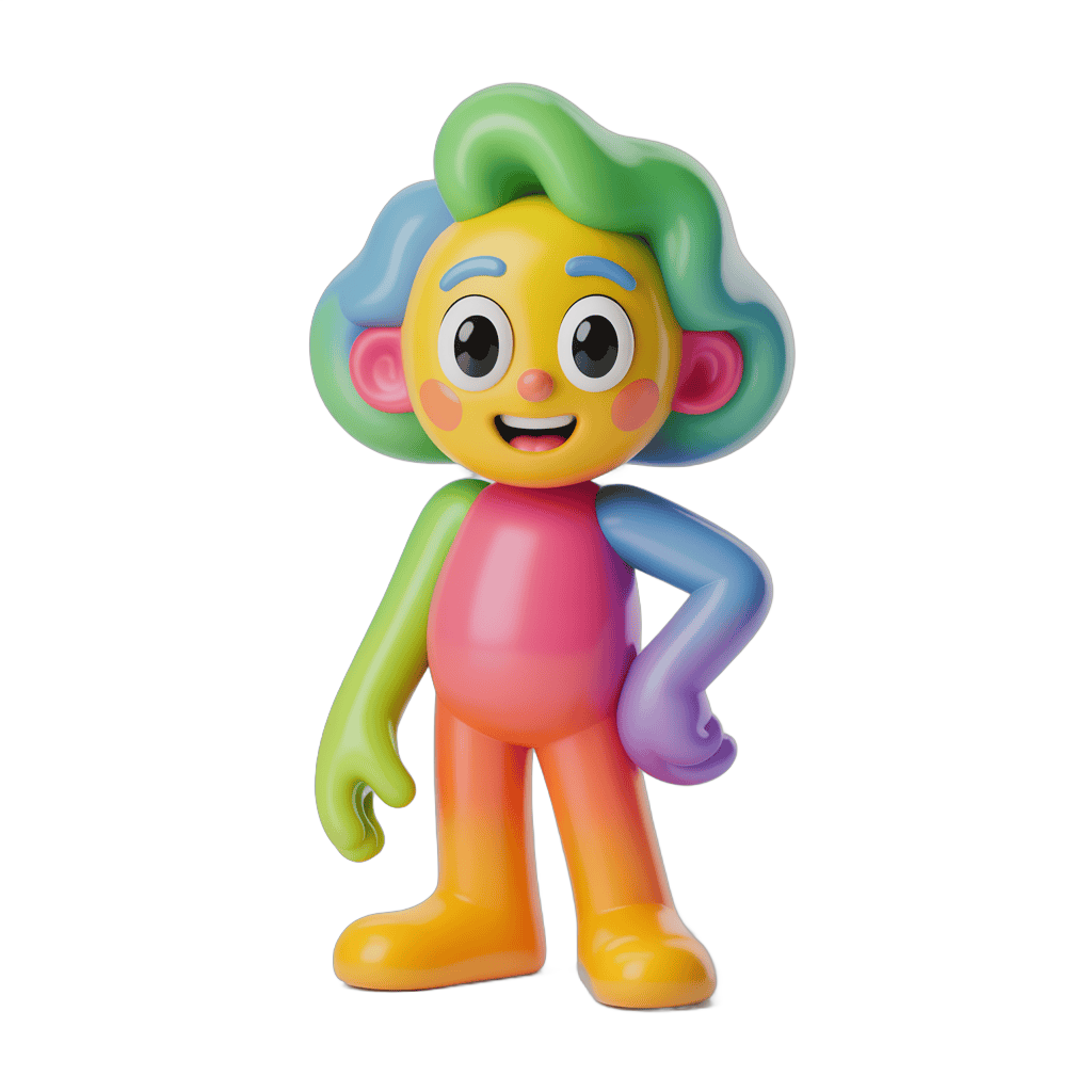 Colorful cartoon character standing with hands on hips for playful designs PNG - transparent background