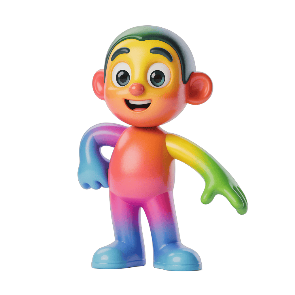 Colorful cartoon character toy figure standing with arms outstretched for children illustrations PNG - transparent background