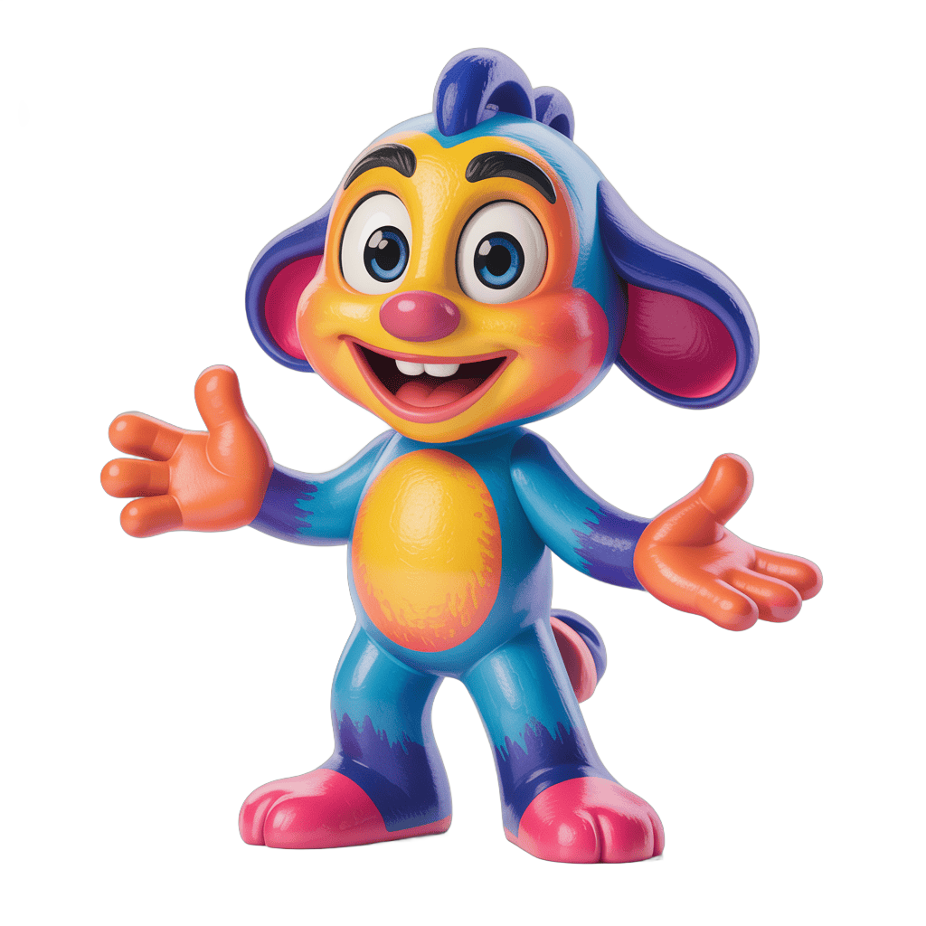 Colorful cartoon character toy figure waving arms for kids playtime PNG - transparent background