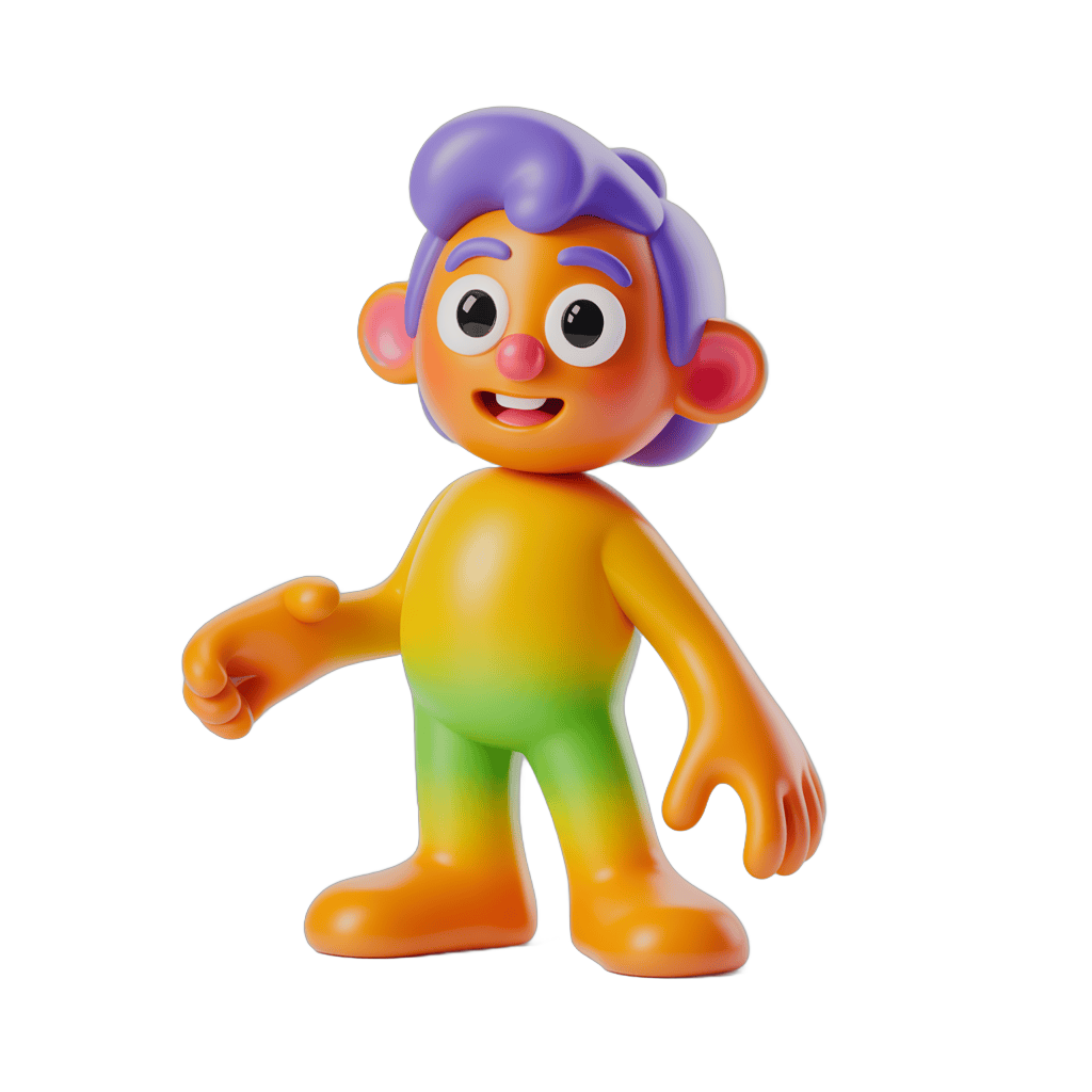 Colorful cartoon character toy figure waving isolated transparent background PNG - transparent background