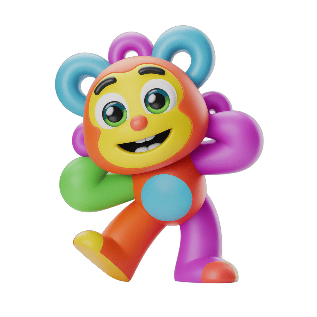Colorful cartoon character toy running with antennae and big eyes for kids design PNG - transparent background
