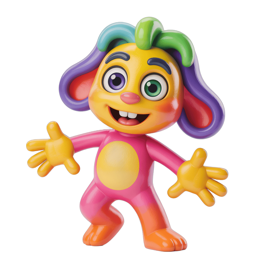 Colorful cartoon character toy with arms outstretched for kids play and animation PNG - transparent background