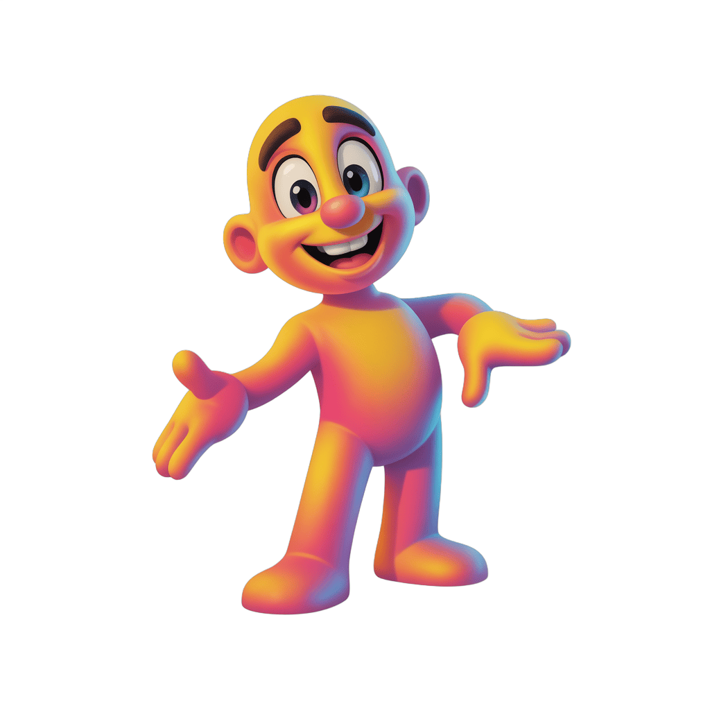 Colorful cartoon character waving arms in cheerful 3d style for presentations and graphics PNG - transparent background