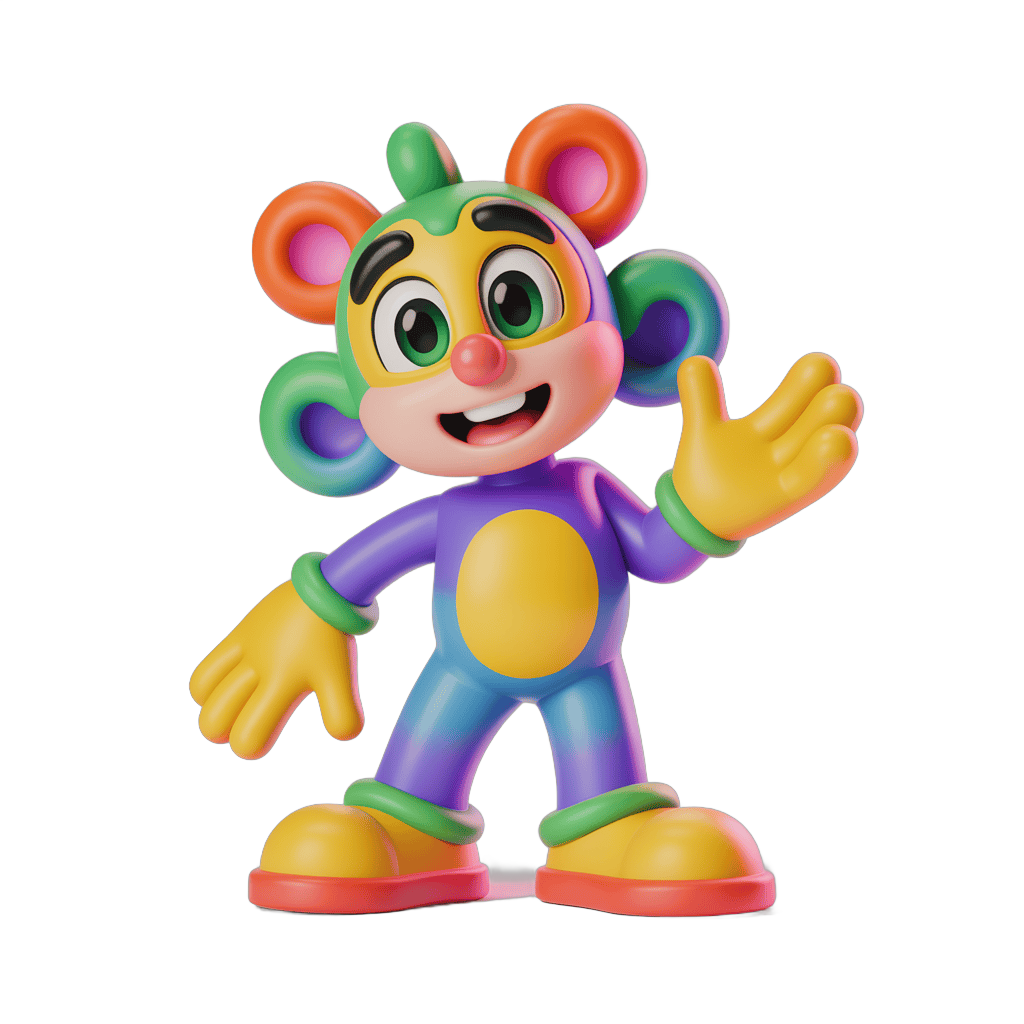 Colorful cartoon character waving for cheerful greeting card design PNG - transparent background