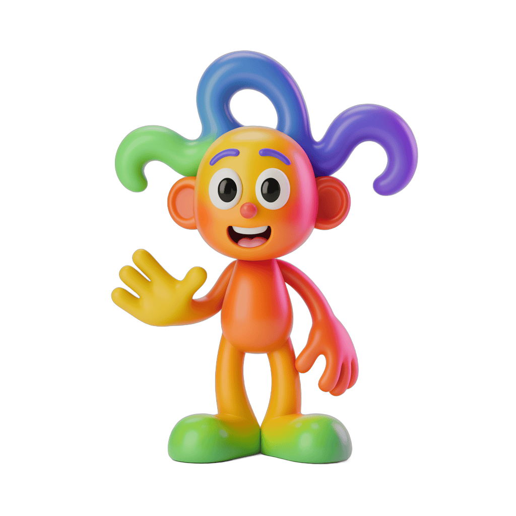 Colorful cartoon character waving for children's educational materials and illustrations PNG - transparent background