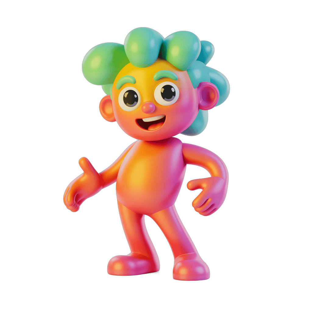 Colorful cartoon character waving in cheerful 3d style for kids content and animations PNG - transparent background