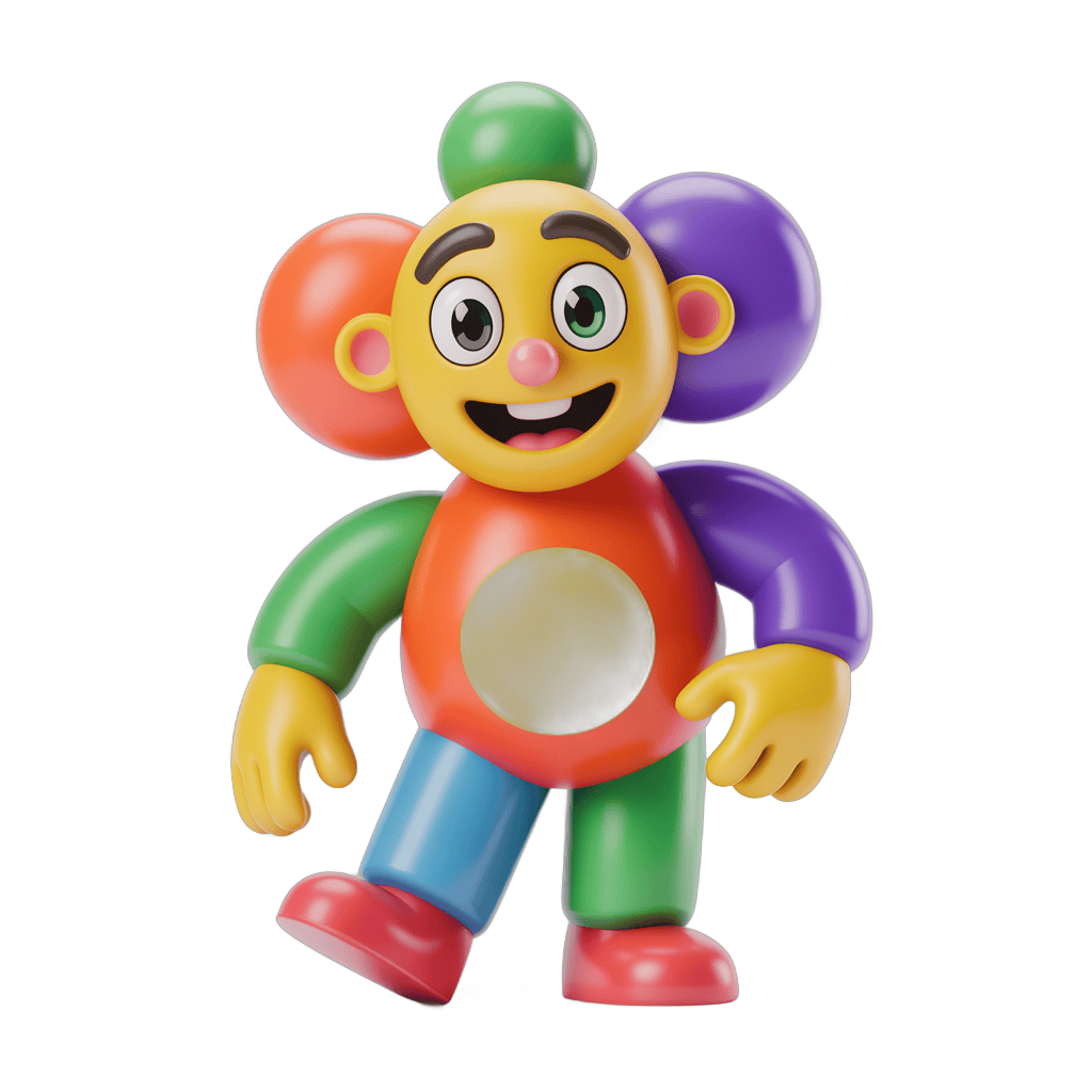 Colorful cartoon character with big eyes and colorful hair standing isolated transparent background PNG - transparent background