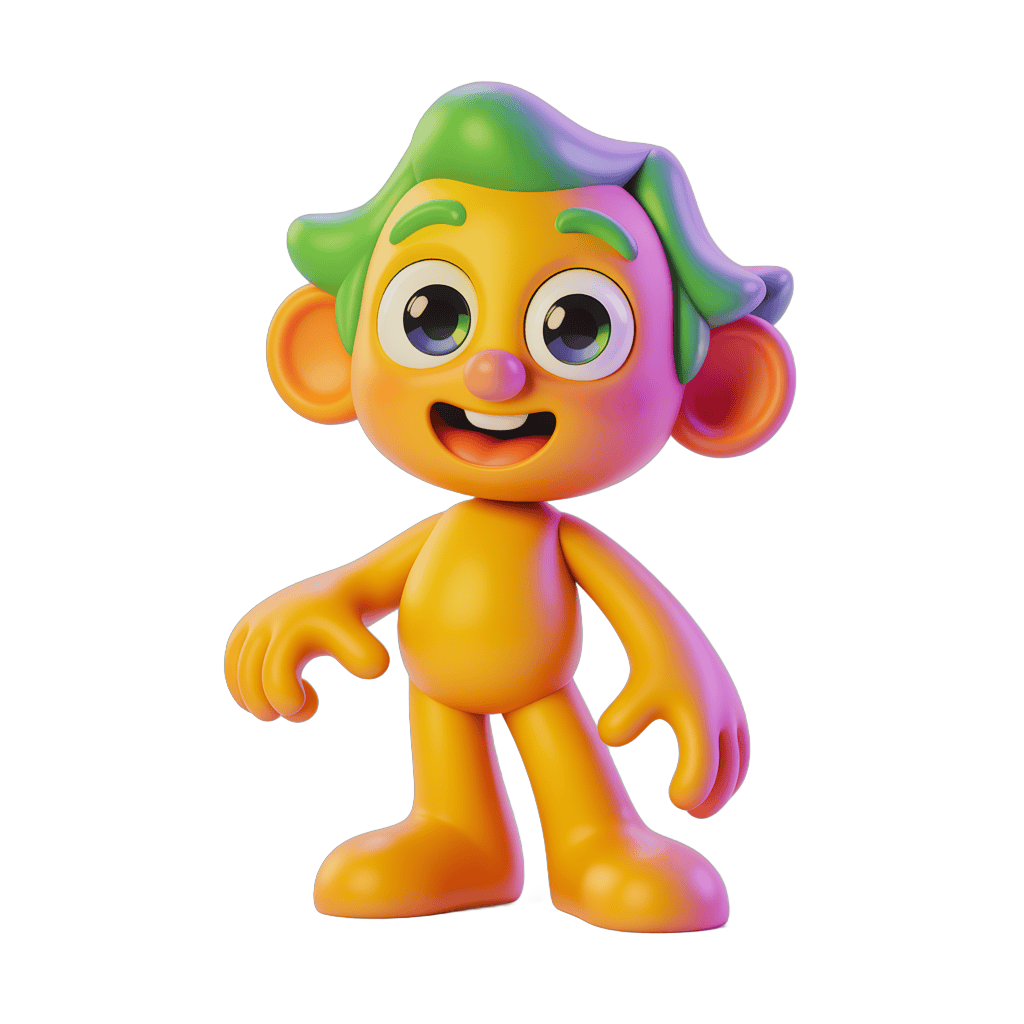 Colorful cartoon character with green mohawk standing cheerfully isolated transparent background PNG - transparent background