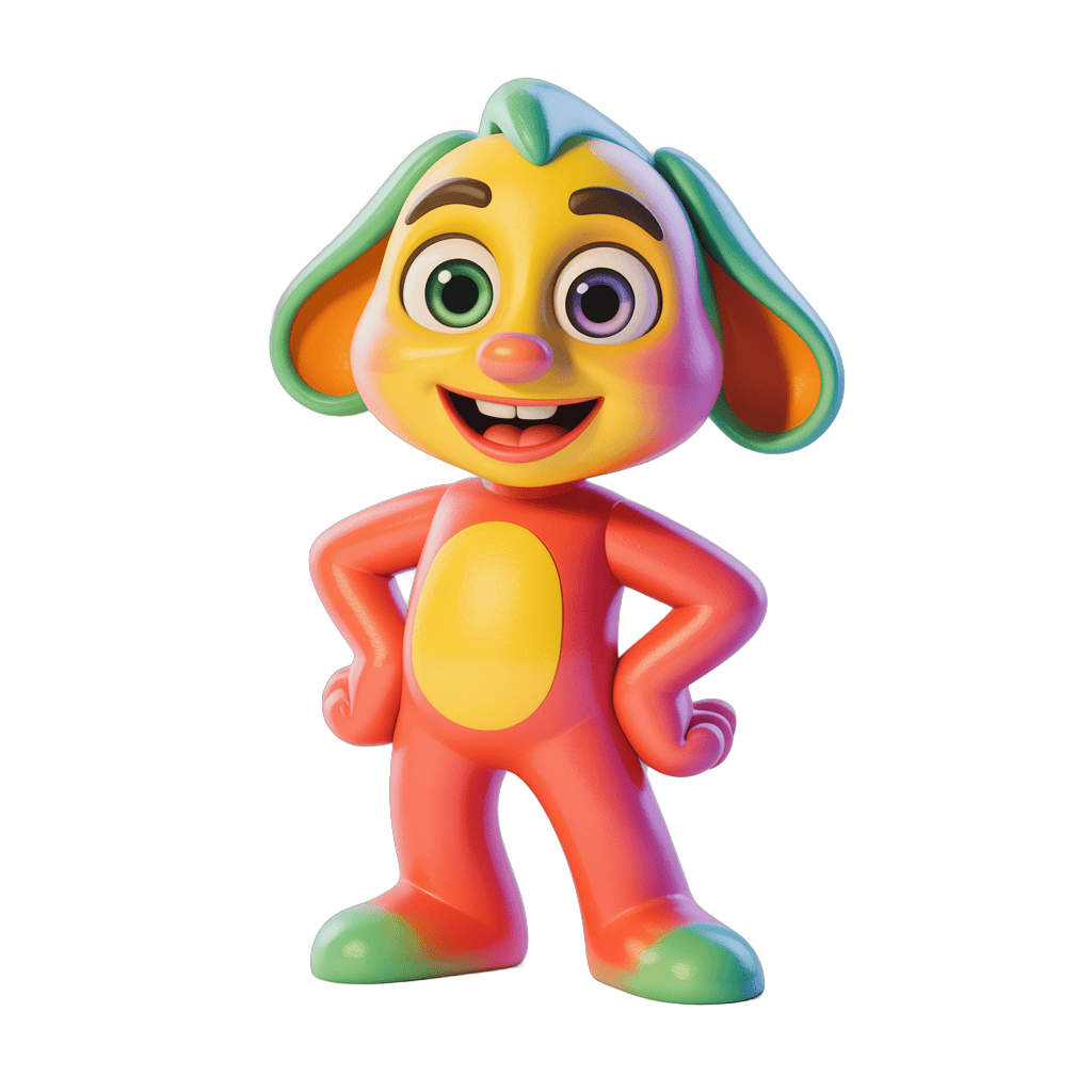 Colorful cartoon character with hands on hips standing isolated transparent background PNG - transparent background