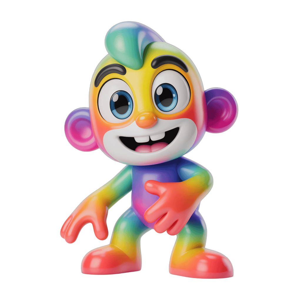 Colorful cartoon character with rainbow hair posing cheerfully for digital illustrations PNG - transparent background