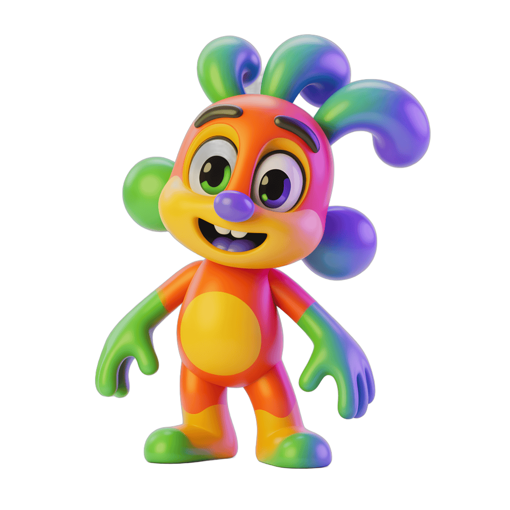 Colorful cartoon character with rainbow hair standing isolated transparent background PNG - transparent background