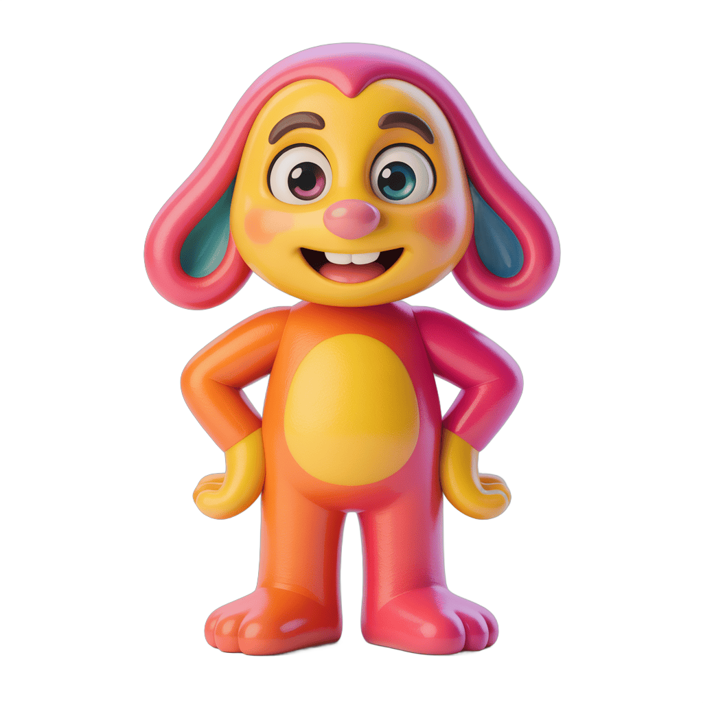 Colorful cartoon dog character standing with hands on hips isolated transparent background PNG - transparent background