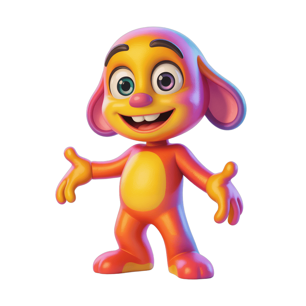 Colorful cartoon dog character waving arms in cheerful 3d pose PNG - transparent background
