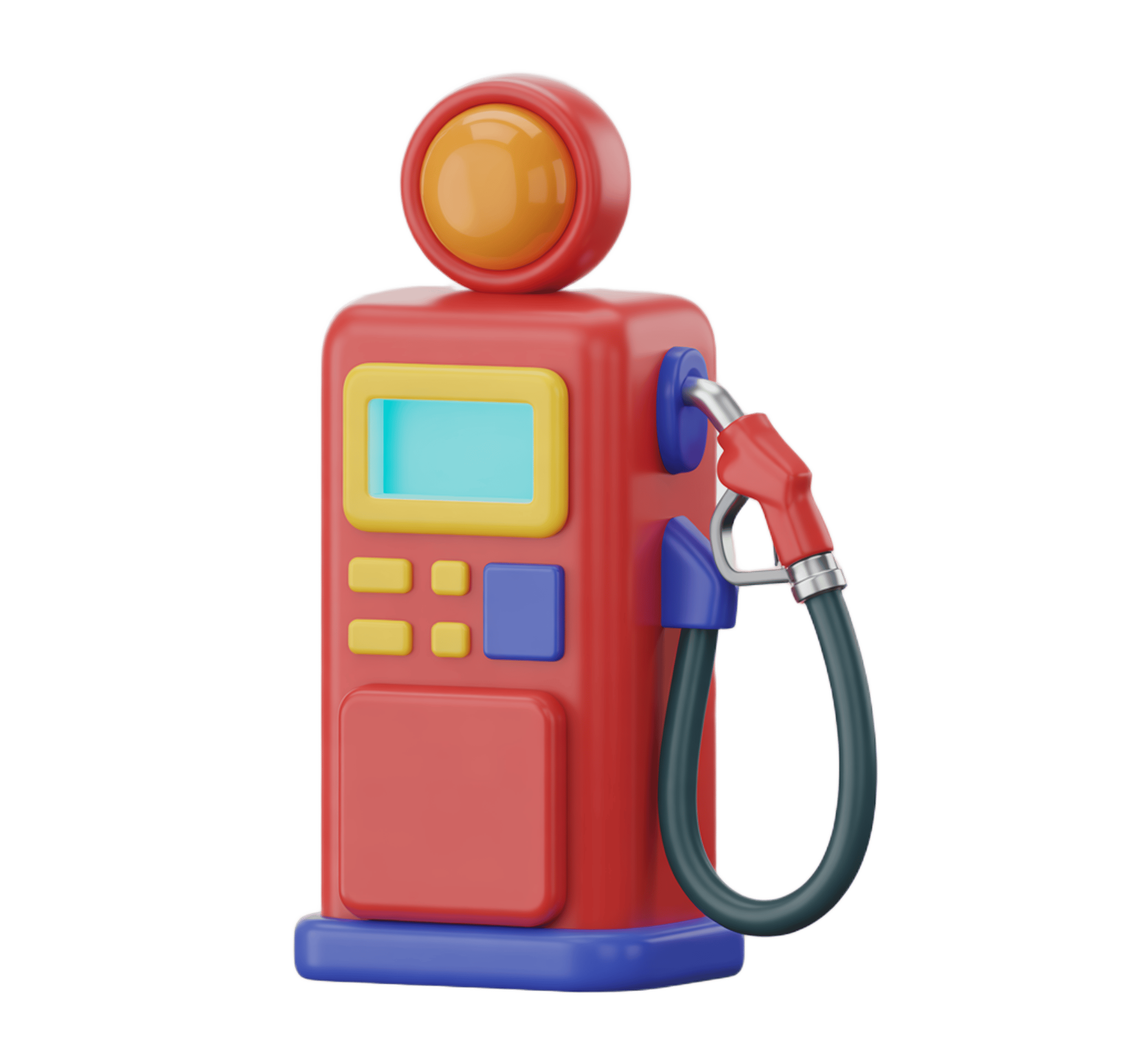 Colorful cartoon gas pump with digital screen and red handle for educational and commercial illustrations PNG - transparent background