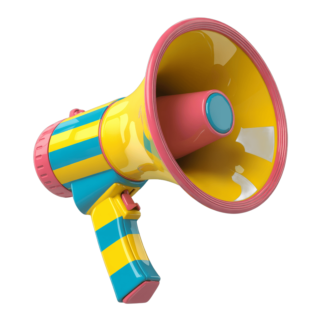 Colorful cartoon megaphone clipart for presentations and social media graphics PNG - transparent background