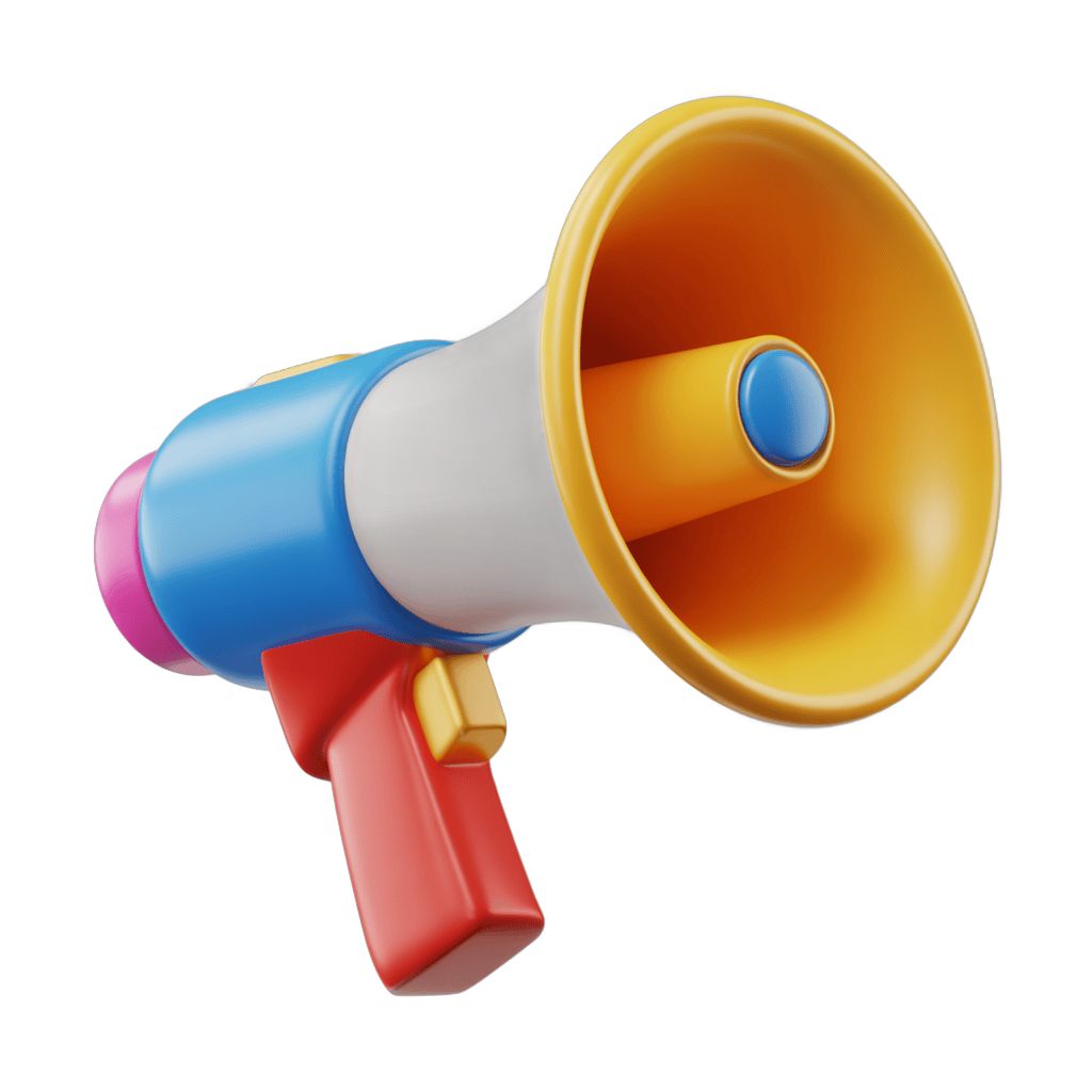 Colorful cartoon megaphone graphic for announcements and event promotions PNG - transparent background