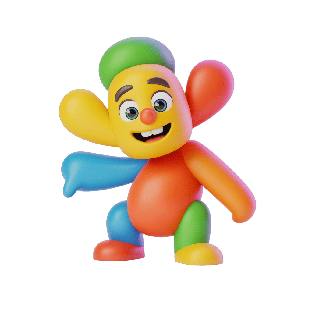 Colorful cartoon monkey character dancing with arms outstretched for kids party decoration PNG - transparent background