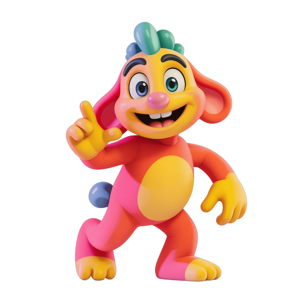Colorful cartoon monkey character making peace sign pose for kids content PNG - transparent background