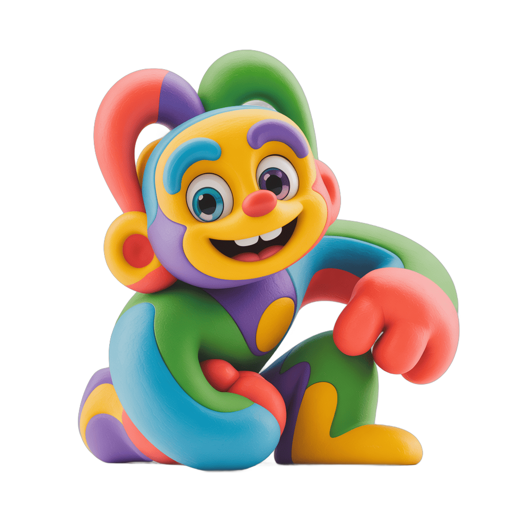 Colorful cartoon monkey character sitting cheerfully isolated transparent background PNG - transparent background