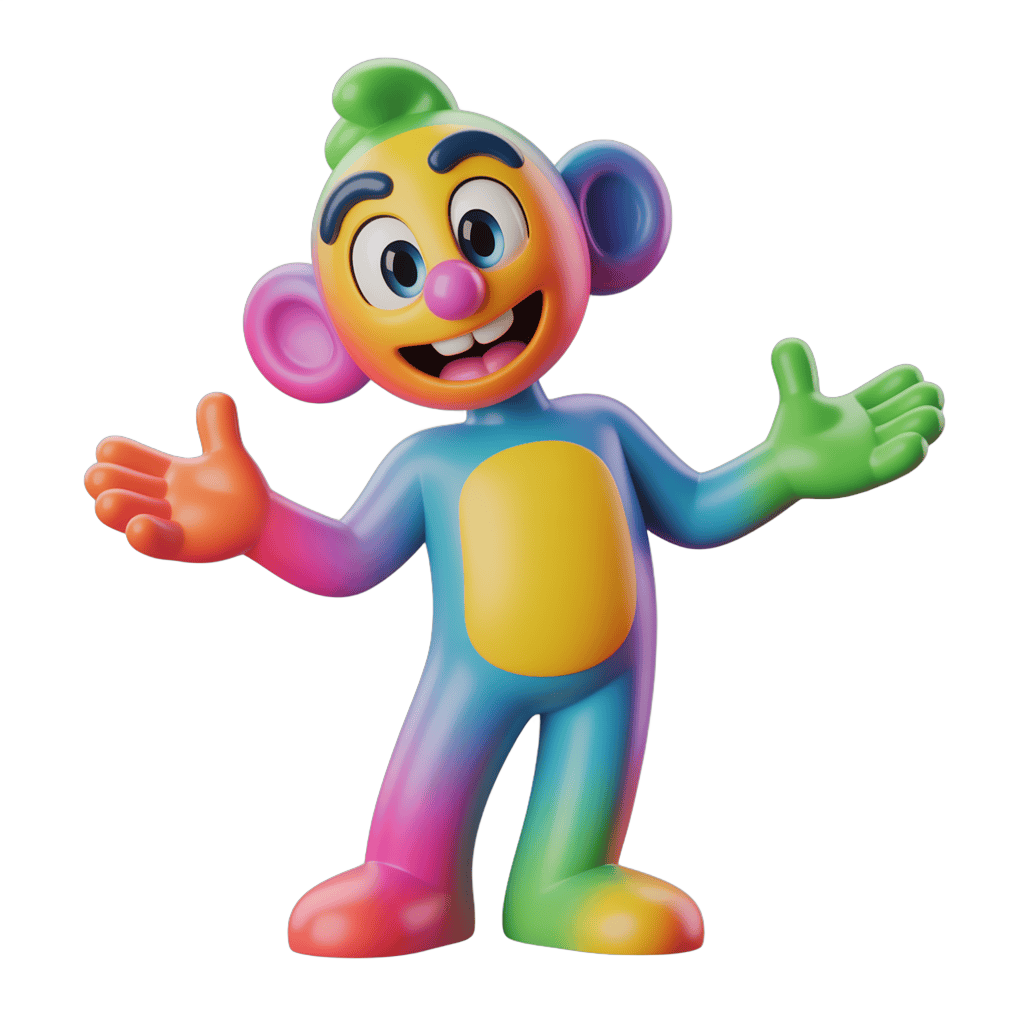 Colorful cartoon monkey character waving arms for cheerful children illustrations PNG - transparent background