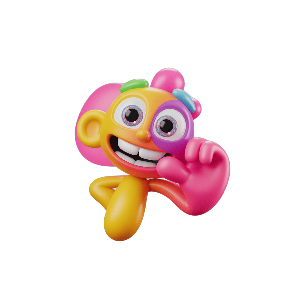 Colorful cartoon monkey character waving cheerfully isolated clipart PNG - transparent background