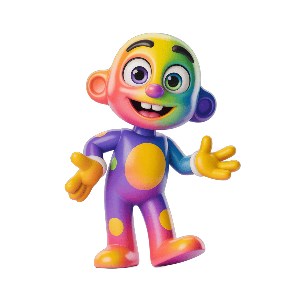 Colorful cartoon monkey character waving isolated transparent background PNG - transparent background
