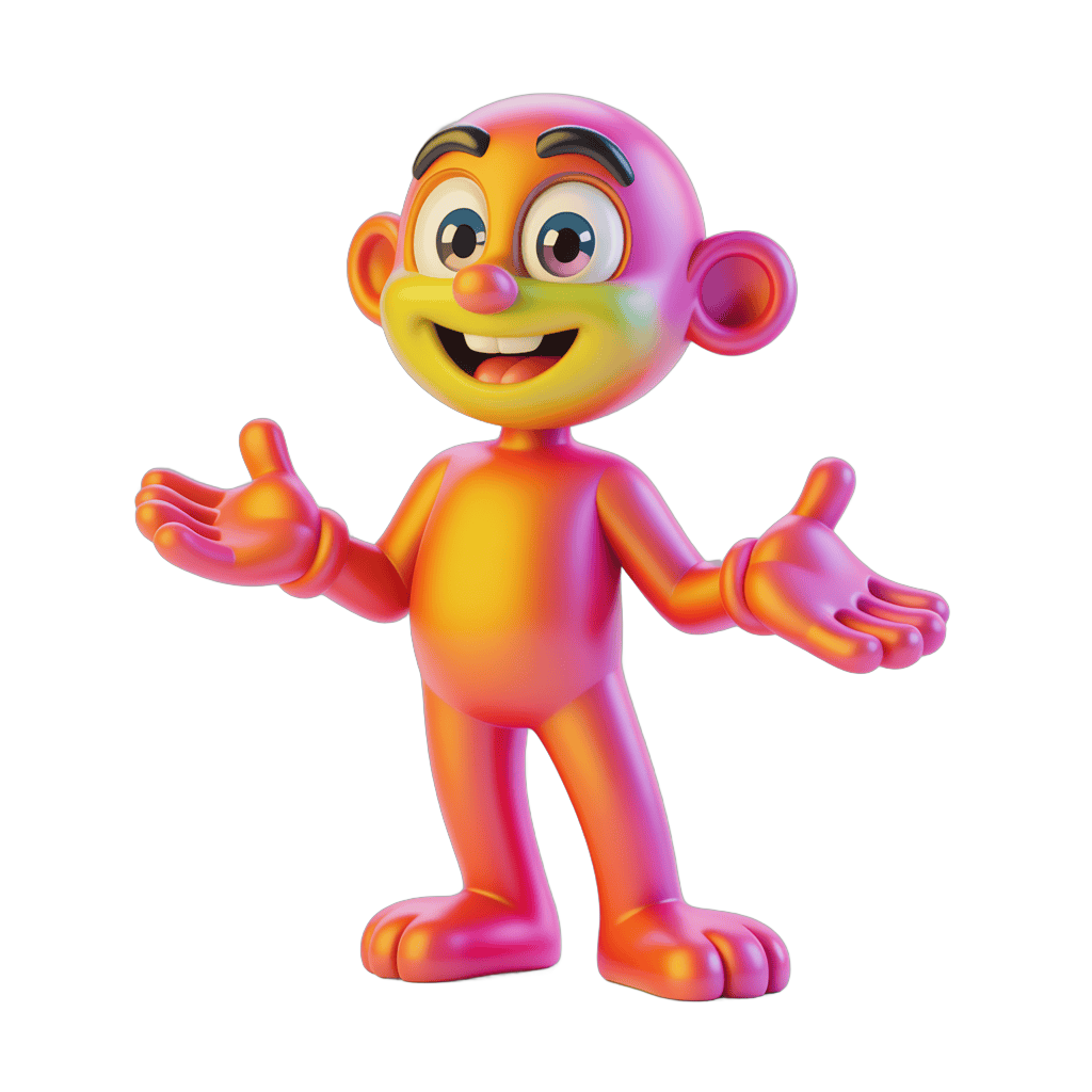 Colorful cartoon monkey character with arms outstretched for cheerful presentation designs PNG - transparent background