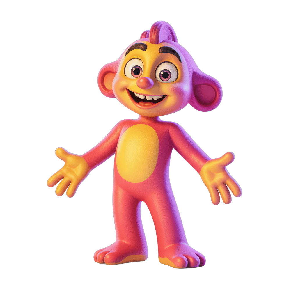 Colorful cartoon monkey character with arms outstretched for cheerful illustrations PNG - transparent background